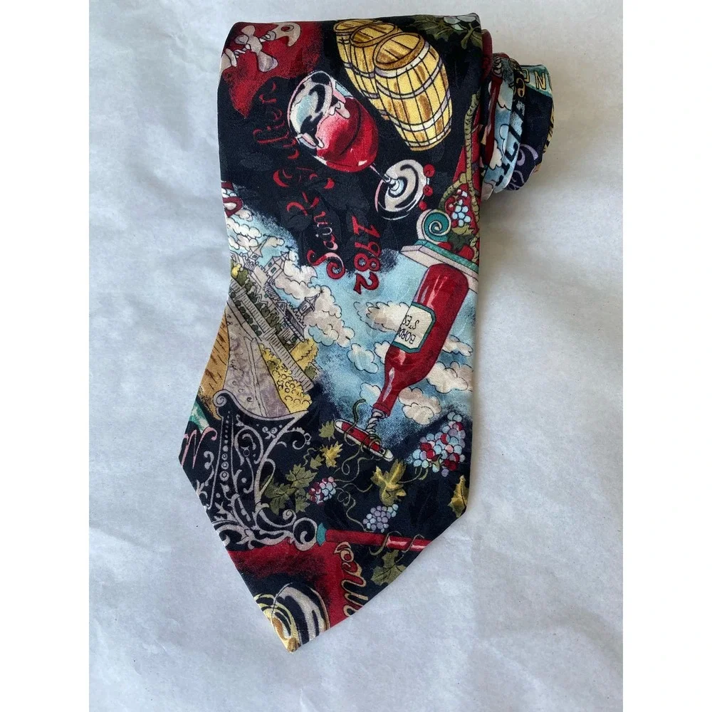 Nicole Miller Men's Tie Vintage 1993 Hand Sewn 100% Silk Wine Lovers 58